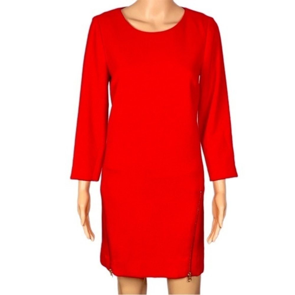 J. CREW Red Dress with Gold Zipper Accents in front and on sleeves Size 4 EUC